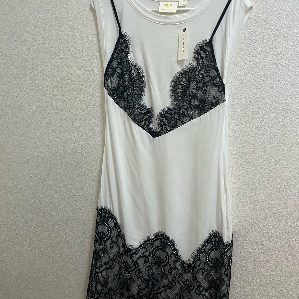 Women's White and Black Lace Slip Dress